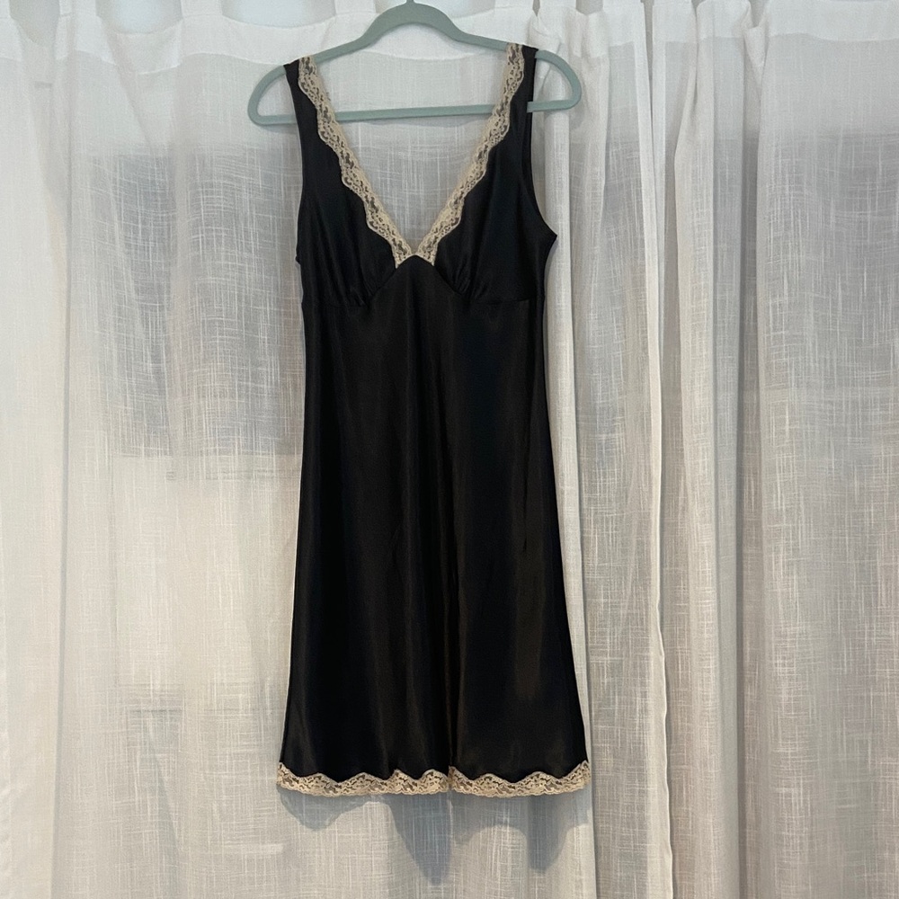 Victoria's Secret Black Slip with Cream Lace Trim